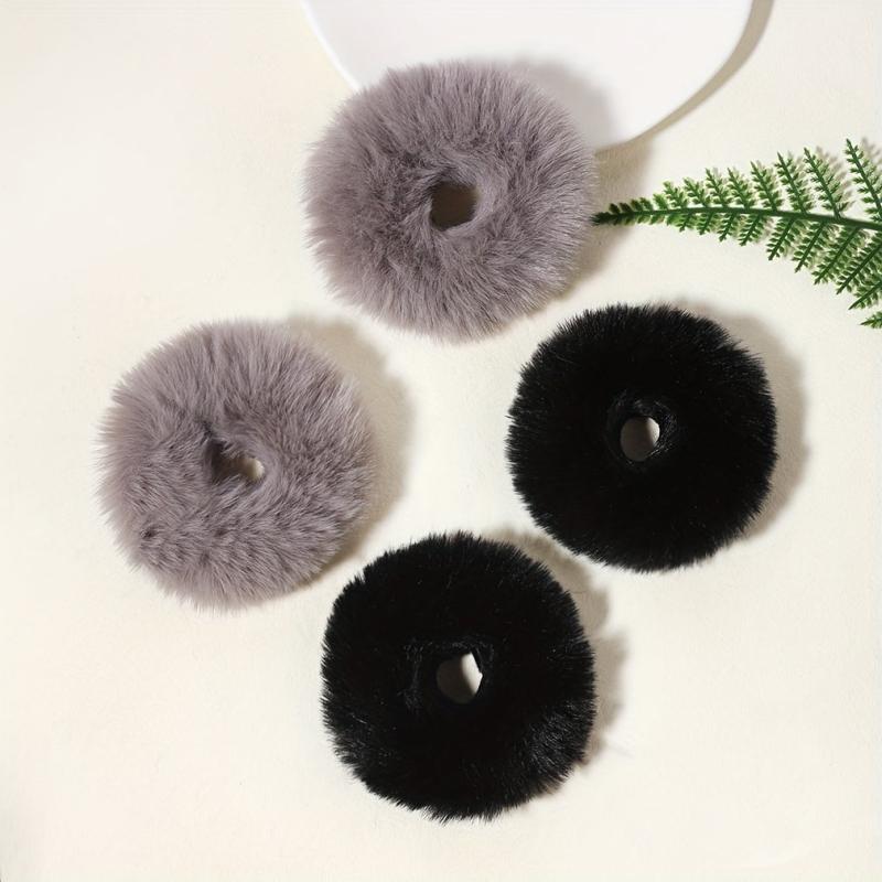 2pcs Fluffy Hair Rope Plush Hair Tie Ponytail Holder Winter Hair Accessories