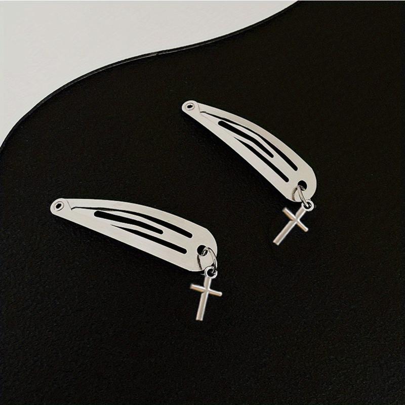2pcs Heart & Cross Decor Hair Clip Metal Snap Clip Y2K Non Slip Hollow