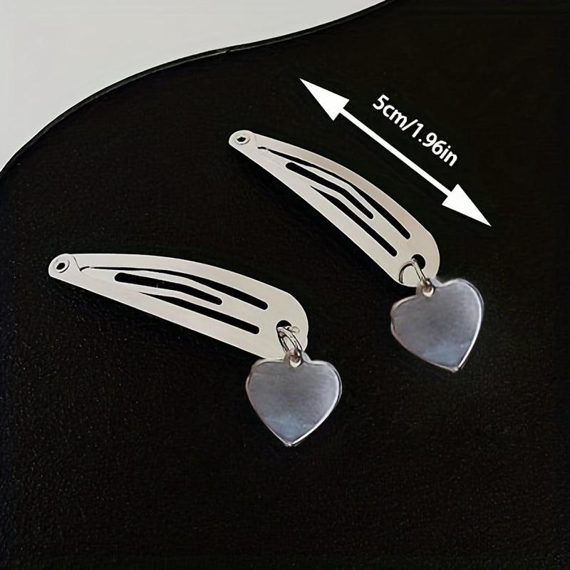 2pcs Heart & Cross Decor Hair Clip Metal Snap Clip Y2K Non Slip Hollow