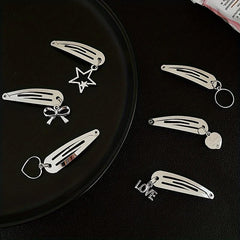 2pcs Heart & Cross Decor Hair Clip Metal Snap Clip Y2K Non Slip Hollow