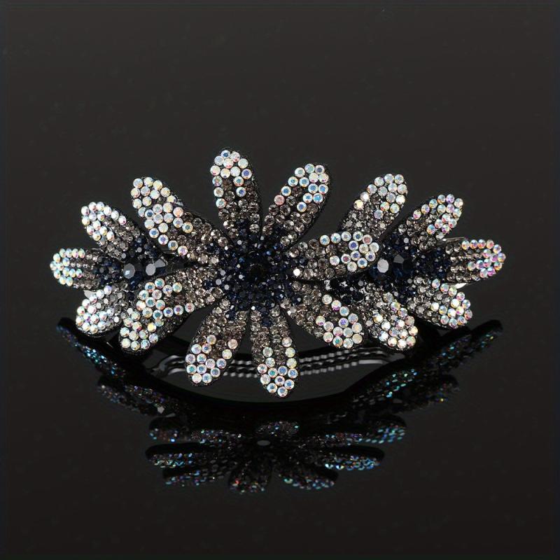 Vintage Flower & Rhinestone Hair Clip Barrette