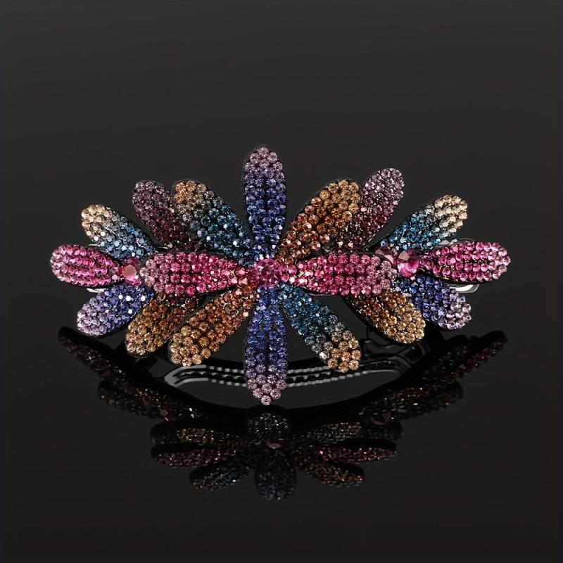 Vintage Flower & Rhinestone Hair Clip Barrette