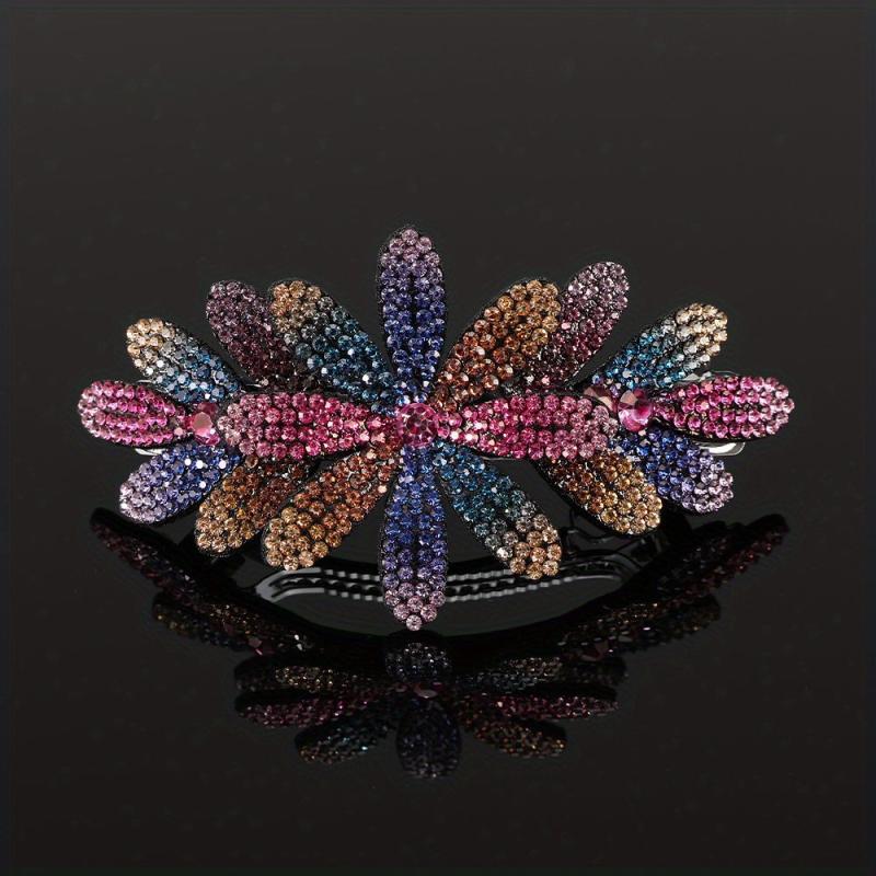 Vintage Flower & Rhinestone Hair Clip Barrette
