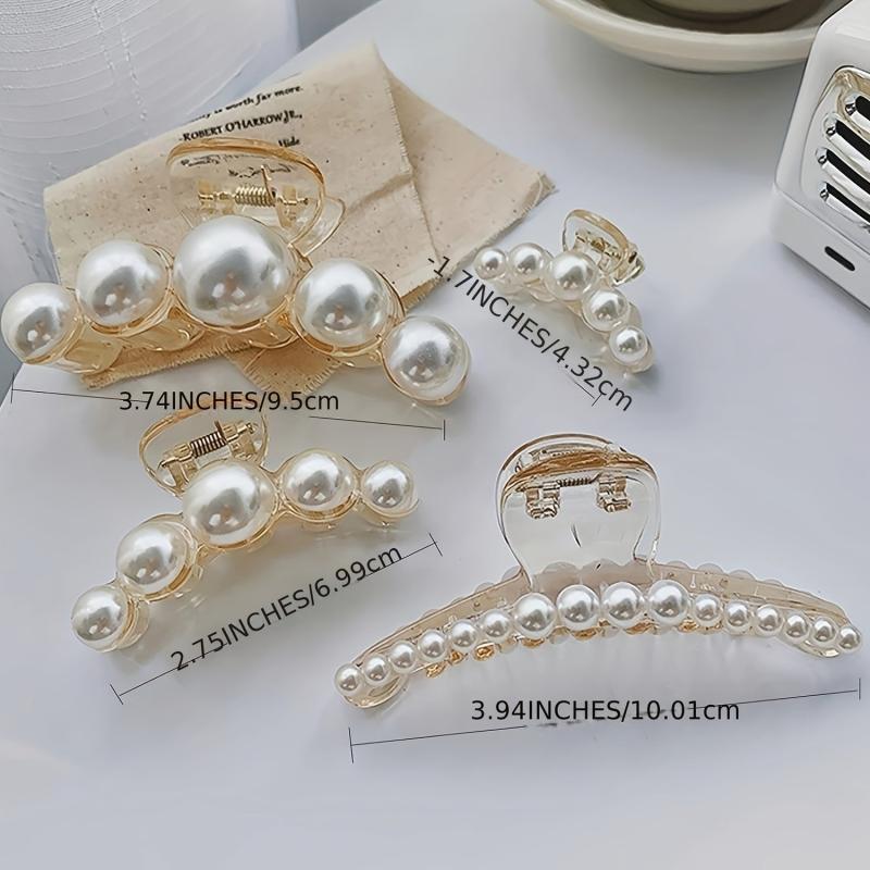 4pcs Faux Pearl Hair Claw Clip Strong Hold Ponytail Banana Clip