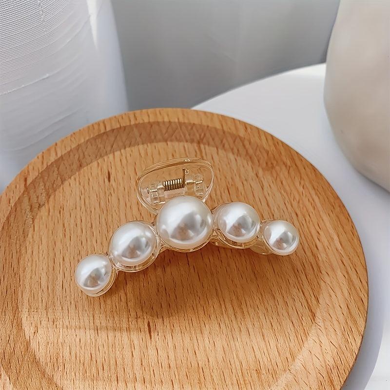 4pcs Faux Pearl Hair Claw Clip Strong Hold Ponytail Banana Clip