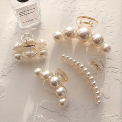 4pcs Faux Pearl Hair Claw Clip Strong Hold Ponytail Banana Clip