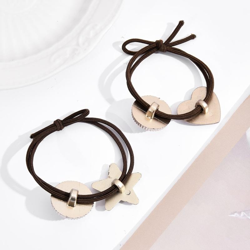2pcs Faux Pearl Vintage Hair Elastics Ties Stretchy Rubber Bands Ponytail Holder