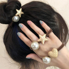 2pcs Faux Pearl Vintage Hair Elastics Ties Stretchy Rubber Bands Ponytail Holder