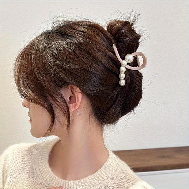 Faux Pearl Hair Claw Small Ponytail Holder for Women
