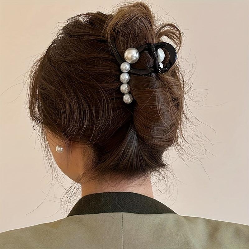 Faux Pearl Hair Claw Small Ponytail Holder for Women