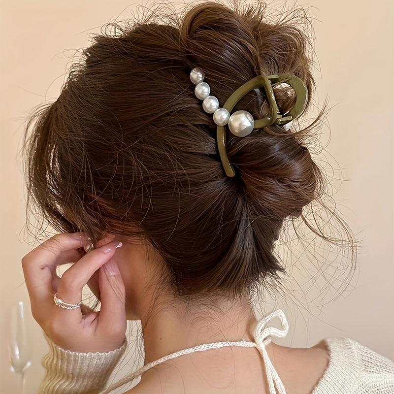 Faux Pearl Hair Claw Small Ponytail Holder for Women