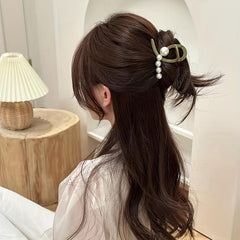 Faux Pearl Hair Claw Small Ponytail Holder for Women