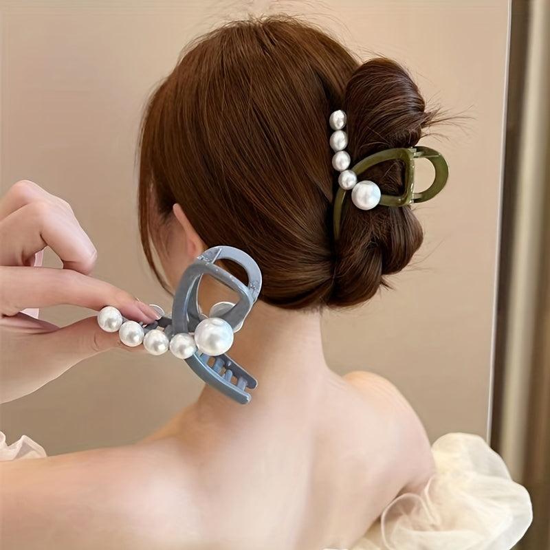 Faux Pearl Hair Claw Small Ponytail Holder for Women