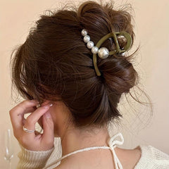 Faux Pearl Hair Claw Small Ponytail Holder for Women
