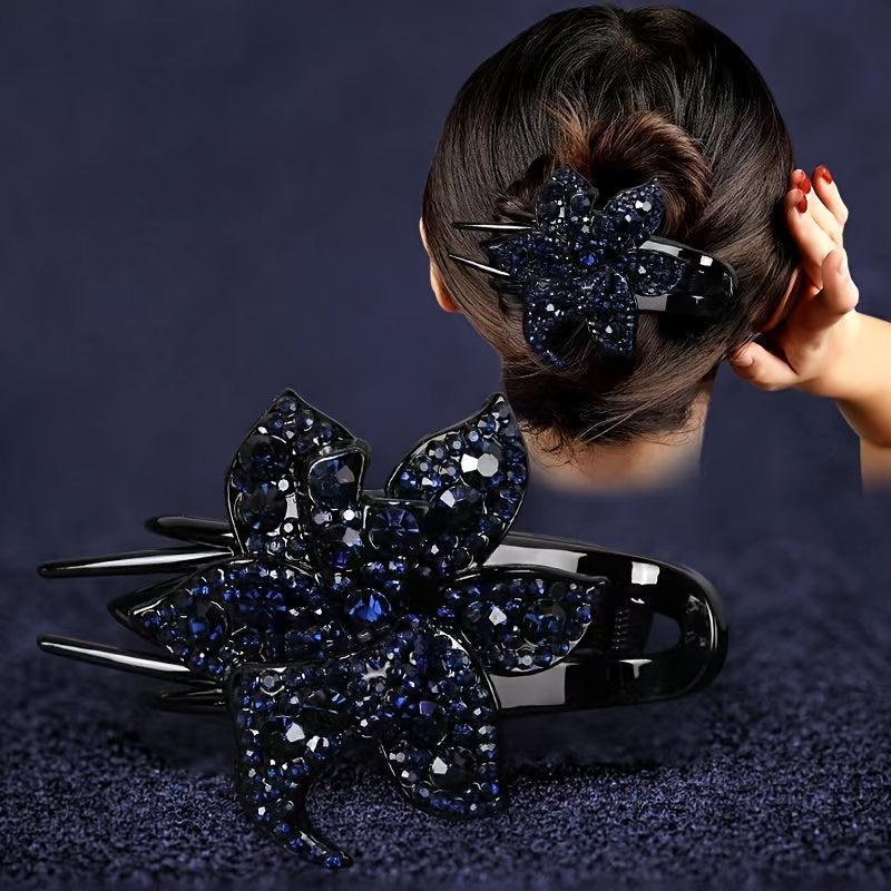 Rhinestone Hairpin Flower Hair Claw Clip Vintage Accessories