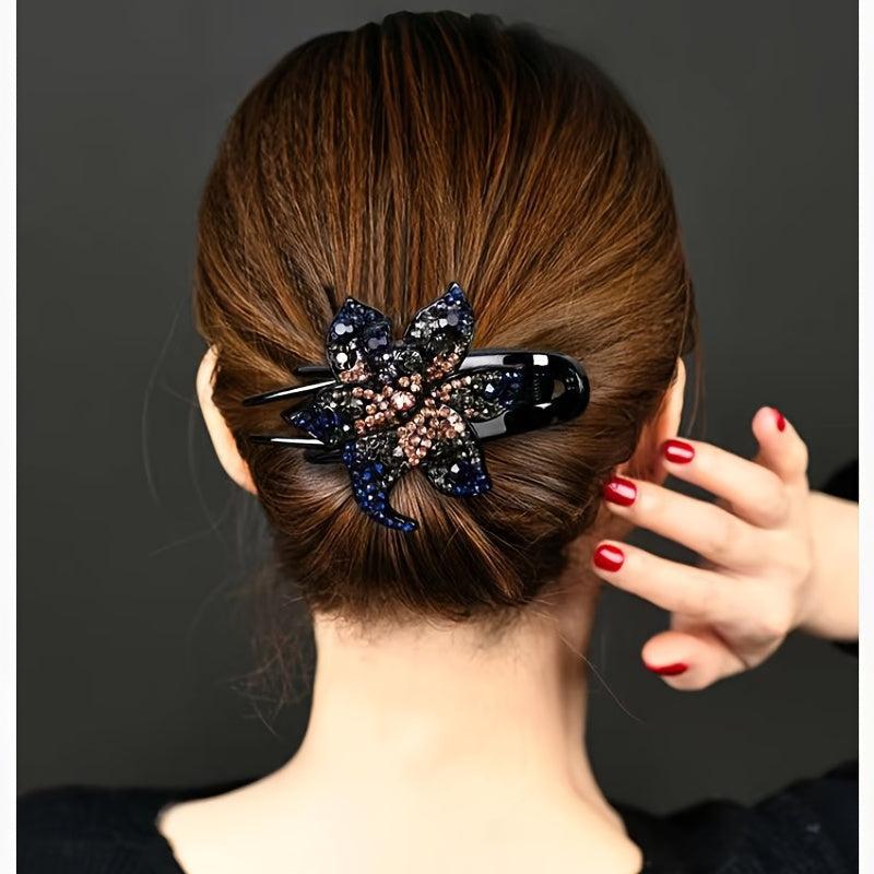 Rhinestone Hairpin Flower Hair Claw Clip Vintage Accessories