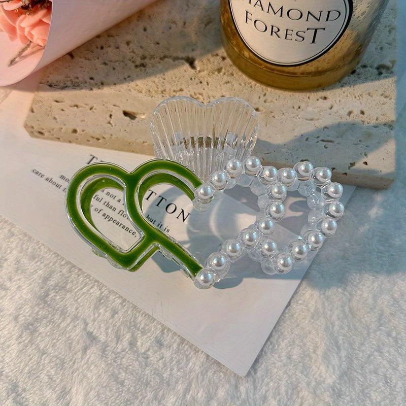 Heart Shaped Hair Claw Clip Faux Pearl Decor Hair Claw Clip