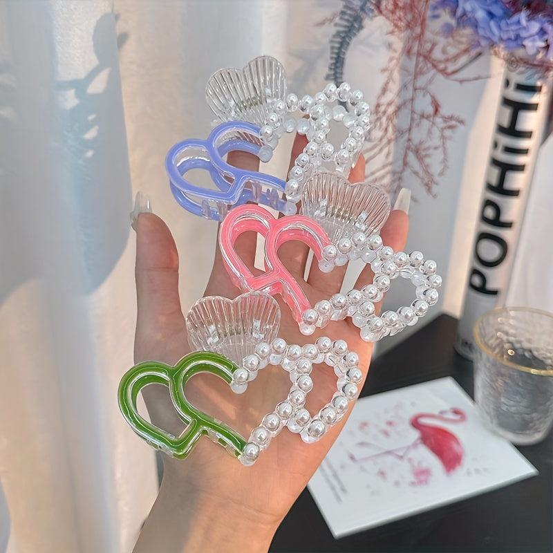 Heart Shaped Hair Claw Clip Faux Pearl Decor Hair Claw Clip