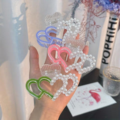 Heart Shaped Hair Claw Clip Faux Pearl Decor Hair Claw Clip