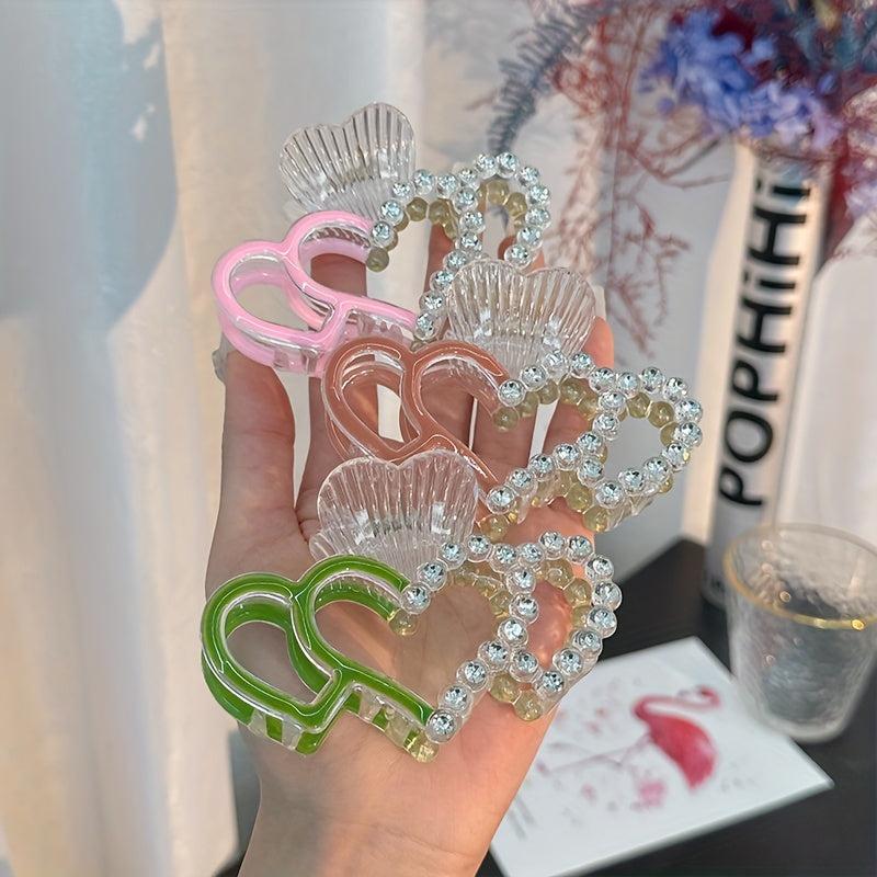 Heart Shaped Hair Claw Clip Faux Pearl Decor Hair Claw Clip