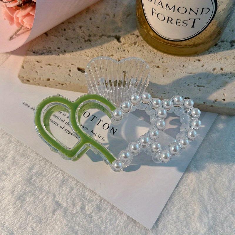Heart Shaped Hair Claw Clip Faux Pearl Decor Hair Claw Clip