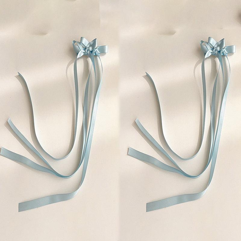 2pcs Braided Hair Ribbon Bow Hair Clip Streamer Headwear