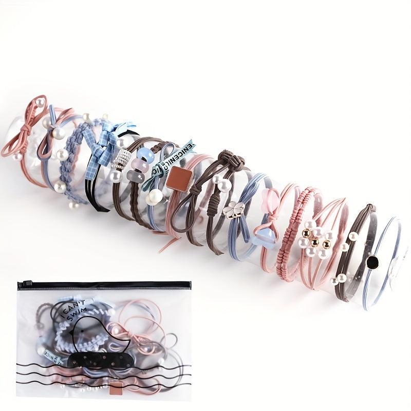 Faux Pearl Hair Rope Ponytail Hair Elastic Rubber Band Set