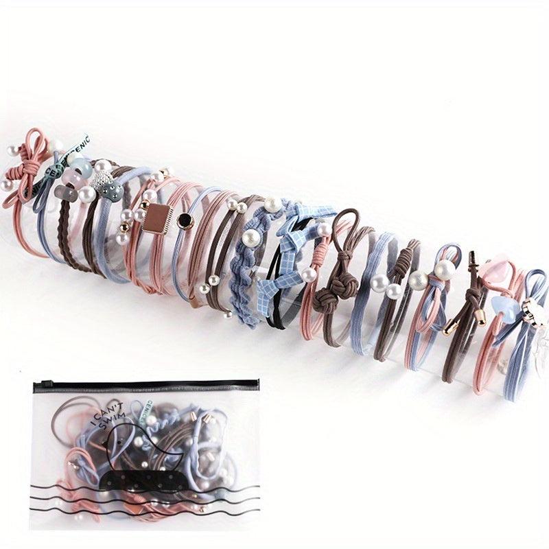 Faux Pearl Hair Rope Ponytail Hair Elastic Rubber Band Set