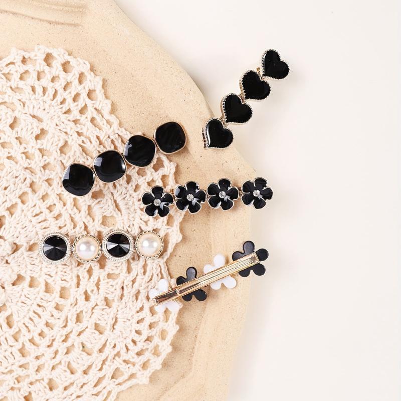 5pcs Love Flower Faux Pearl Hair Clip Set for Women