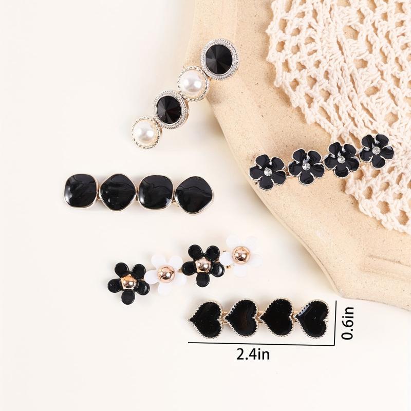 5pcs Love Flower Faux Pearl Hair Clip Set for Women