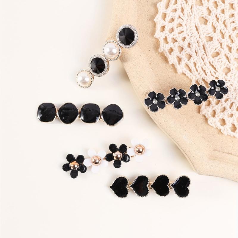 5pcs Love Flower Faux Pearl Hair Clip Set for Women