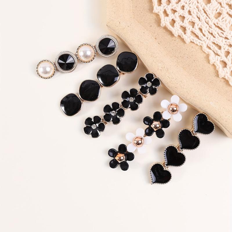 5pcs Love Flower Faux Pearl Hair Clip Set for Women