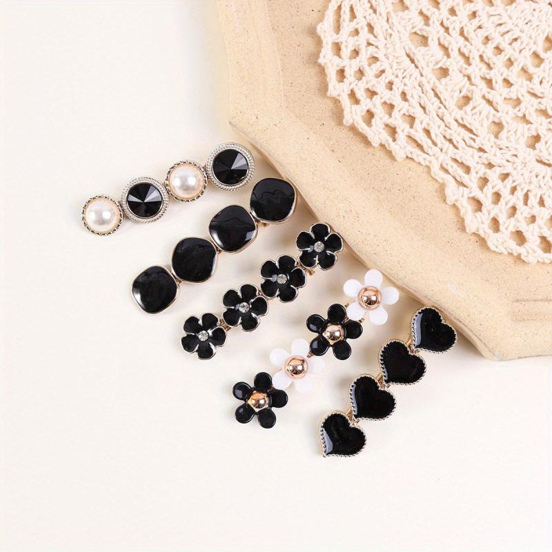 5pcs Love Flower Faux Pearl Hair Clip Set for Women