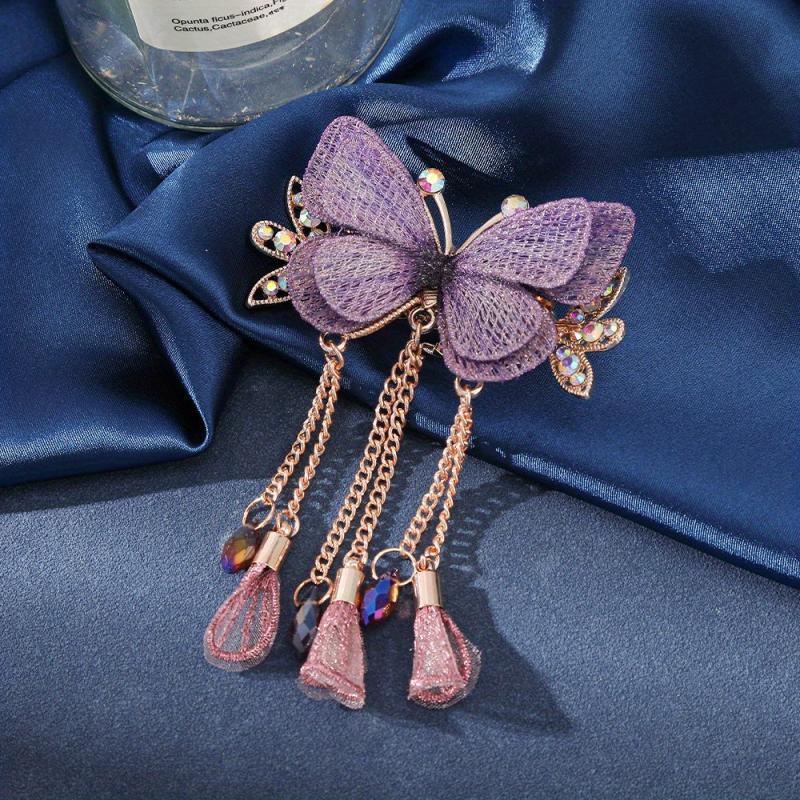 Glitter Butterfly Hair Claw Clip Rhinestone Tassel Banana Clip