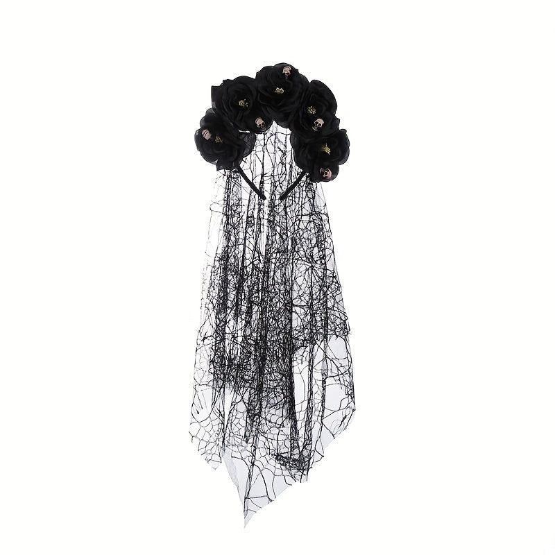 Peony Flower Mesh Hair Band With Veil Ghost Bride Hair Accessories