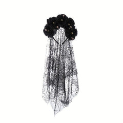 Peony Flower Mesh Hair Band With Veil Ghost Bride Hair Accessories