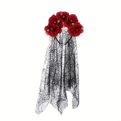 Peony Flower Mesh Hair Band With Veil Ghost Bride Hair Accessories