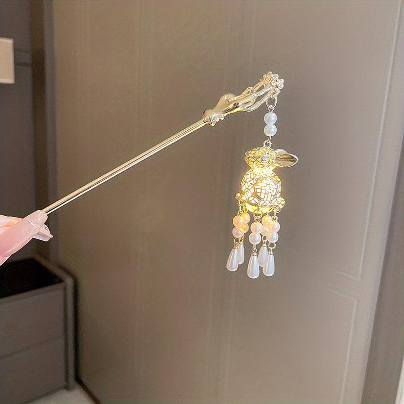 Luminous Rabbit Light Pendant Hairpin Chinese Style Hair Stick