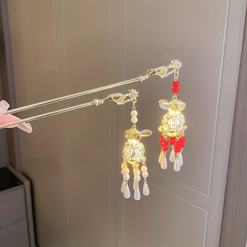 Luminous Rabbit Light Pendant Hairpin Chinese Style Hair Stick
