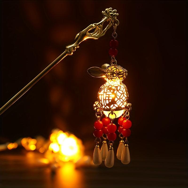 Luminous Rabbit Light Pendant Hairpin Chinese Style Hair Stick