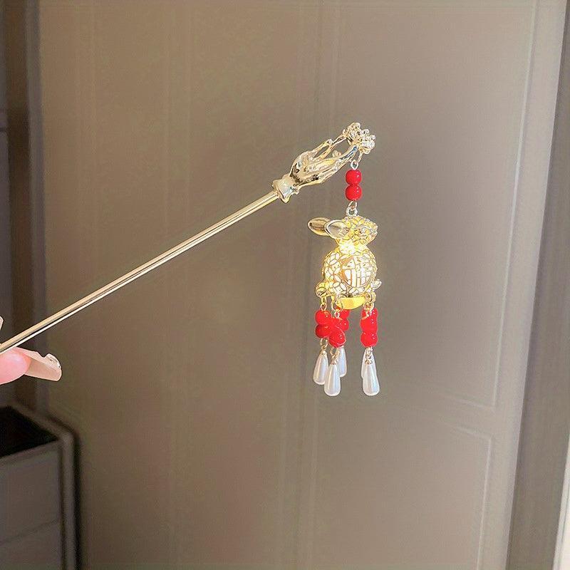 Luminous Rabbit Light Pendant Hairpin Chinese Style Hair Stick