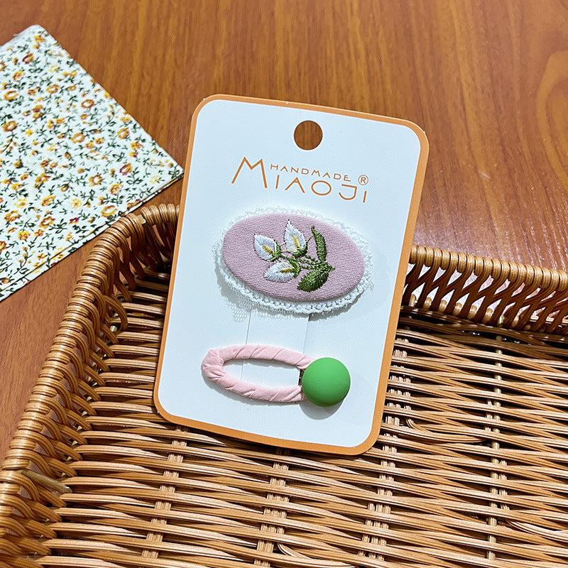 2pcs Colorful Floral Printed Hair Clip for Women Girls Baby Hair Bang