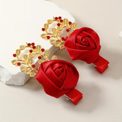 2pcs Rose & Rhinestone Decor Hair Clip Barrette Headwear