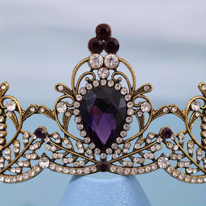 Purple Vintage Baroque Crown Rhinestone Wedding Tiara Bridal