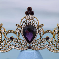 Purple Vintage Baroque Crown Rhinestone Wedding Tiara Bridal