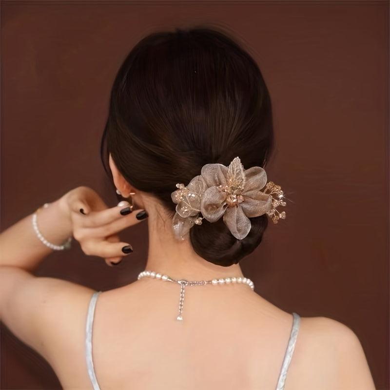 Mesh Hair Scrunchies Headband Elastic Flower Wedding Bridal Headdress