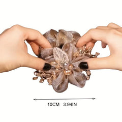 Mesh Hair Scrunchies Headband Elastic Flower Wedding Bridal Headdress