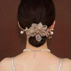 Mesh Hair Scrunchies Headband Elastic Flower Wedding Bridal Headdress