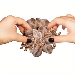 Mesh Hair Scrunchies Headband Elastic Flower Wedding Bridal Headdress