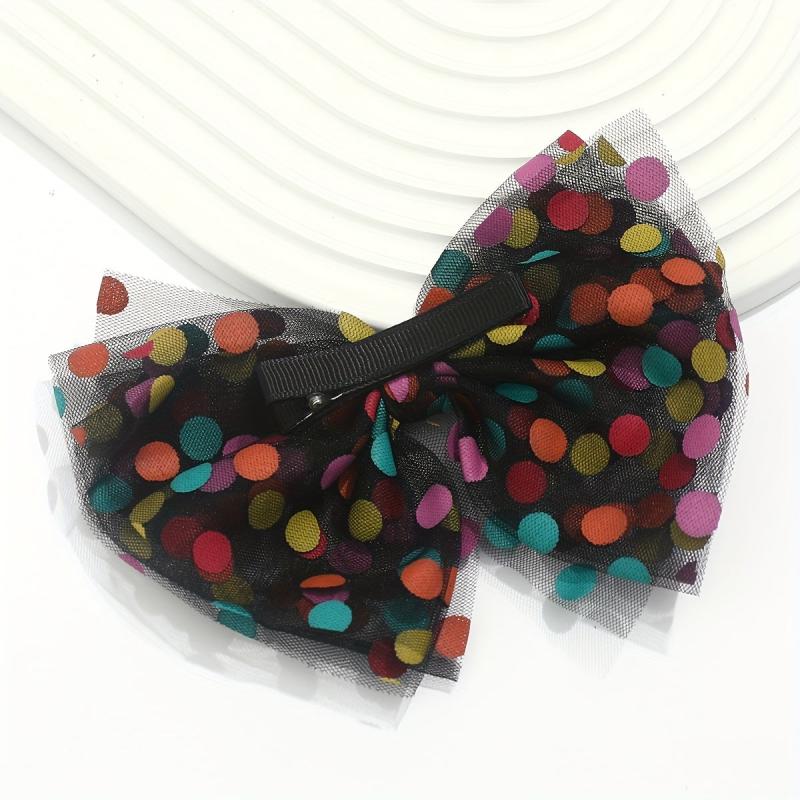 Colorful Dot Decor Bow Hair Clip Sweet Mesh Bowknot Hair Clip